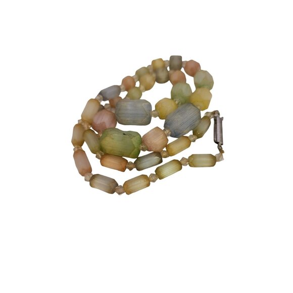 Vintage Czechoslovakian Textured Ribbed Satin Glass Necklace (A5780) - Picture 3 of 4